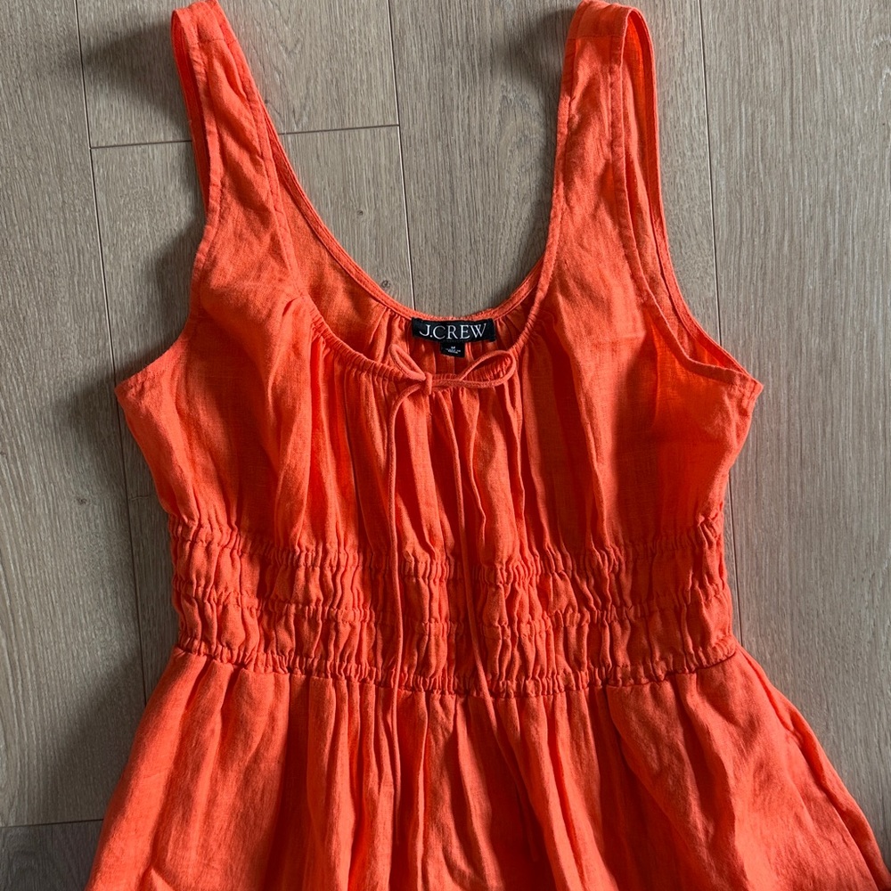 J.Crew  Smocked Midi 100% Linen Dress in Tangerine Orange sz. M - Picture 7 of 8